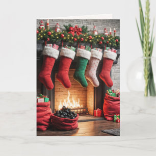 Christmas Fireplace With Sack of Coal Card