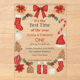 Christmas First Birthday Invitation Festive