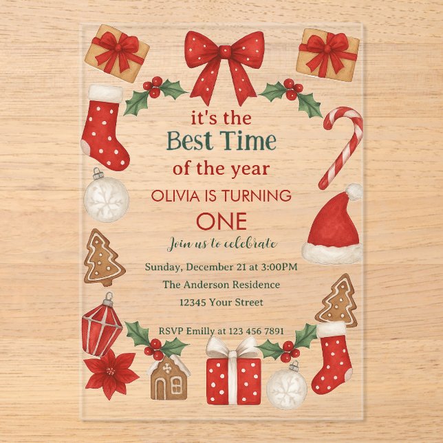 Christmas First Birthday Invitation | Festive (Front)