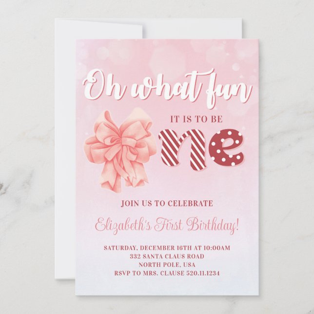 Christmas First Birthday Pink Party Invitation (Front)