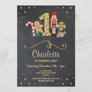 Christmas First One Birthday Holidays Chalk Invite