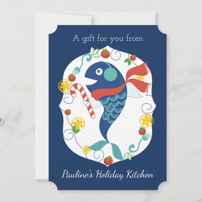 Christmas fish candy cane chef catering restaurant holiday card (Front)
