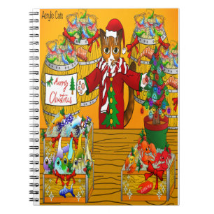 Christmas Fish Market Stall Cat Notebook