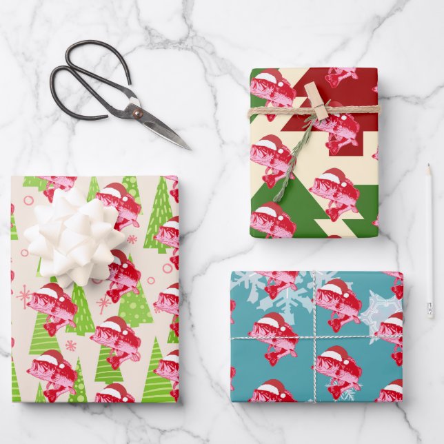 Christmas Fish Santa Hat Funny Fishing Wrapping Paper Sheet (Front)