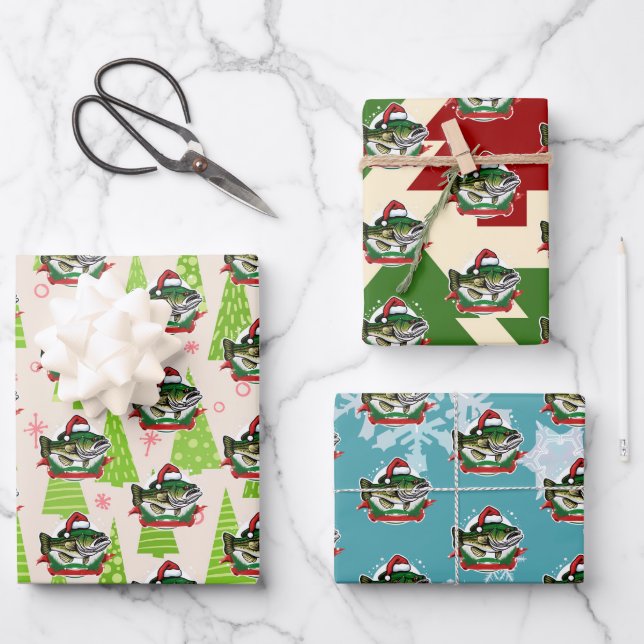 Christmas Fish Santa Hat Funny Fishing Wrapping Paper Sheet (Front)