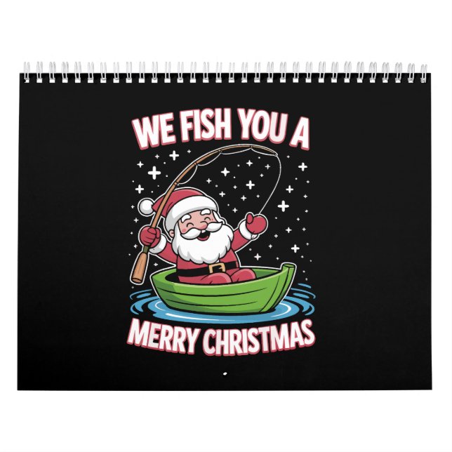 Christmas Fisherman Fishing Funny Cool Santa Claus Calendar (Cover)