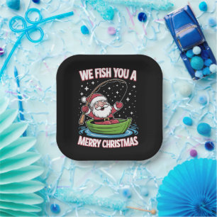Christmas Fisherman Fishing Funny Cool Santa Claus Paper Plate