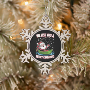 Christmas Fisherman Fishing Funny Cool Santa Claus Snowflake Pewter Christmas Ornament