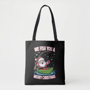 Christmas Fisherman Fishing Funny Cool Santa Claus Tote Bag