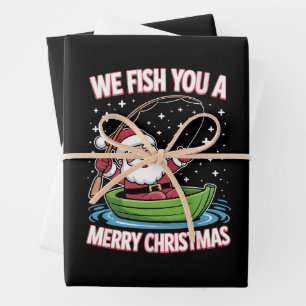 Christmas Fisherman Fishing Funny Cool Santa Claus Wrapping Paper Sheet