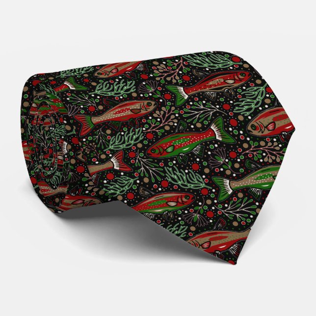Christmas Fishes Freshwater Fishing Stylish  Tie (Rolled)