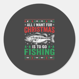 Christmas Fishing Bass Ugly Sweater Classic Round Sticker