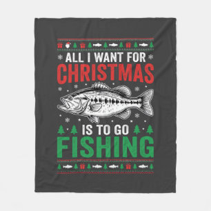 Christmas Fishing Bass Ugly Sweater Fleece Blanket