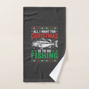 Christmas Fishing Bass Ugly Sweater Hand Towel