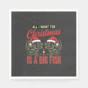 Christmas Fishing Big Fish Holiday Napkin