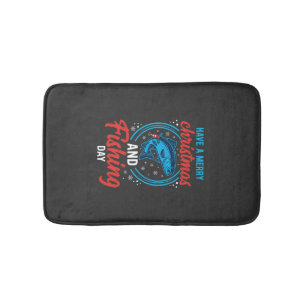 Christmas Fishing Day Vintage Holiday Bath Mat