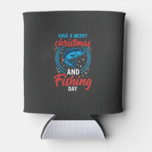 Christmas Fishing Day Vintage Holiday Can Cooler