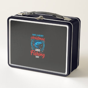 Christmas Fishing Day Vintage Holiday Metal Lunch Box