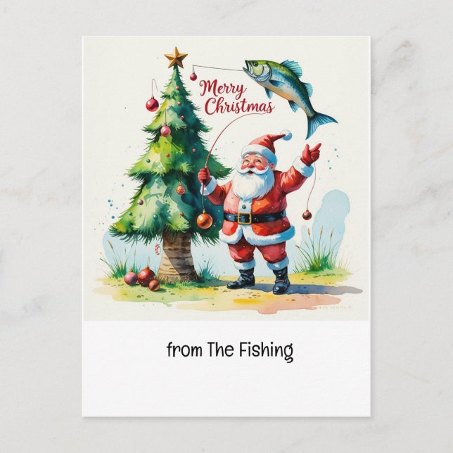  Christmas fishing Holiday Card with Santa Claus (Front)
