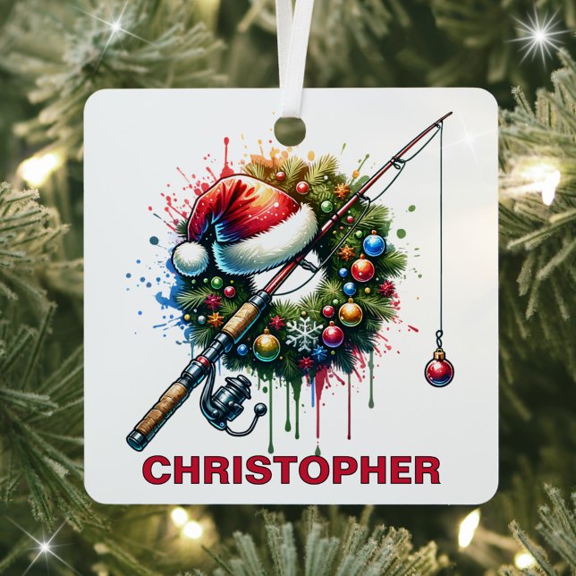 Christmas Fishing Lover Custom Name Metal Tree Decoration (Creator Uploaded)