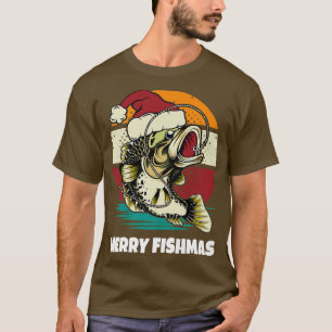 Christmas Fishing Lovers Retro Vintage Sunset Happ T-Shirt