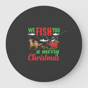 Christmas Fishing Merry Fish You Large Clock