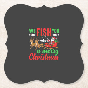 Christmas Fishing Merry Fish You Paper Coaster