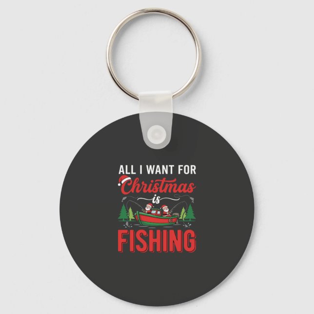 Christmas Fishing Santa Holiday Vector Key Ring (Front)