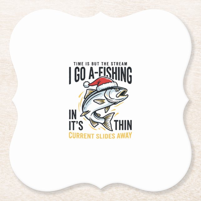 Christmas Fishing Stream Quote Design Paper Coaster (Front)
