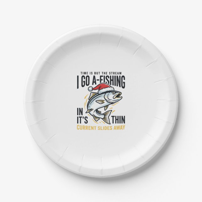 Christmas Fishing Stream Quote Design Paper Plate (Front)