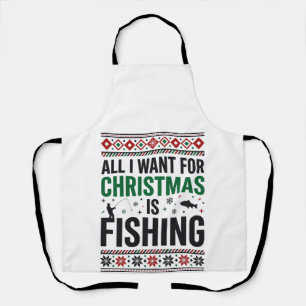Christmas Fishing Ugly Sweater Design Apron