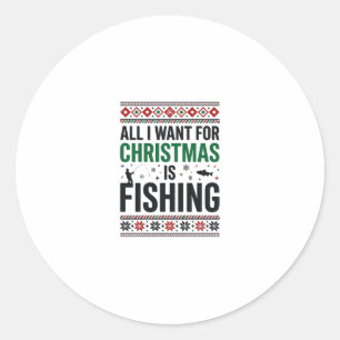 Christmas Fishing Ugly Sweater Design Classic Round Sticker