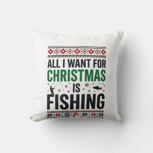 Christmas Fishing Ugly Sweater Design Cushion