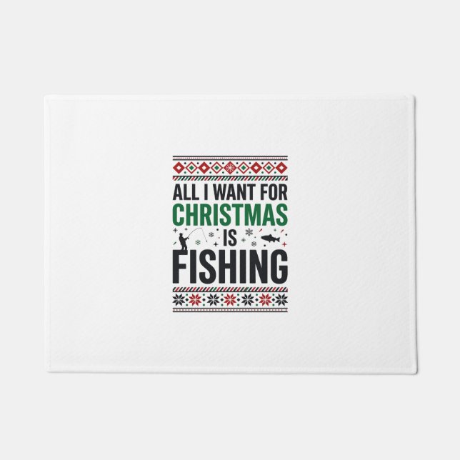 Christmas Fishing Ugly Sweater Design Doormat (Front)