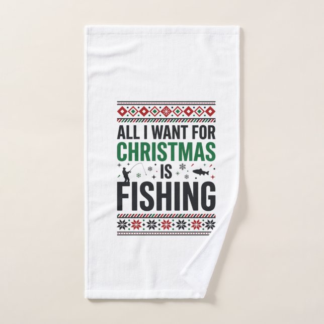 Christmas Fishing Ugly Sweater Design Hand Towel (Hand Towel)