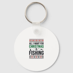 Christmas Fishing Ugly Sweater Design Key Ring