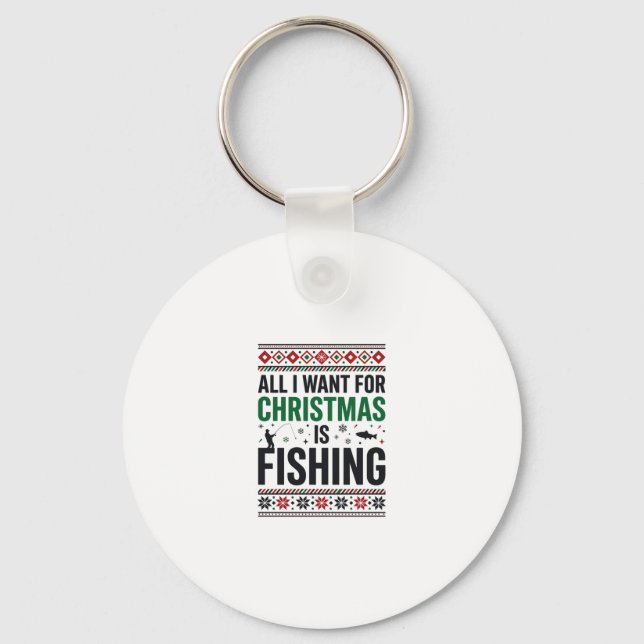 Christmas Fishing Ugly Sweater Design Key Ring (Front)