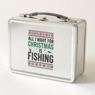 Christmas Fishing Ugly Sweater Design Metal Lunch Box