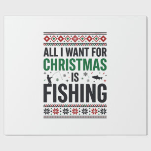 Christmas Fishing Ugly Sweater Design Wrapping Paper