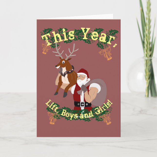 Christmas fitness New Year fit santa and reindeer Holiday Card (Front)