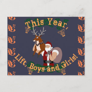 Christmas fitness New Year fit santa and reindeer Holiday Postcard