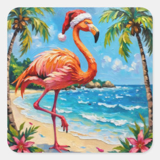Christmas Flaminge Square Sticker