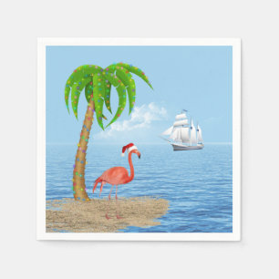 Christmas Flamingo and Palm Tree Napkin