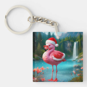 Christmas Flamingo As Santa Claus-47475 Key Ring