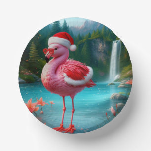 Christmas Flamingo As Santa Claus-47475 Paper Plate