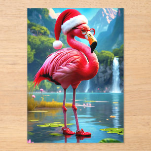 Christmas Flamingo As Santa Claus-47476 Acrylic Invitations