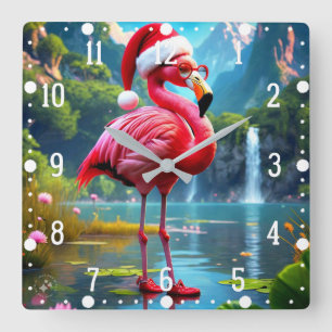 Christmas Flamingo As Santa Claus-47476 Clock