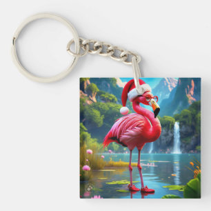 Christmas Flamingo As Santa Claus-47476 Clock Key Ring