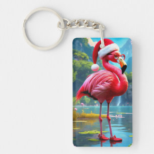Christmas Flamingo As Santa Claus-47476 Clock Key Ring