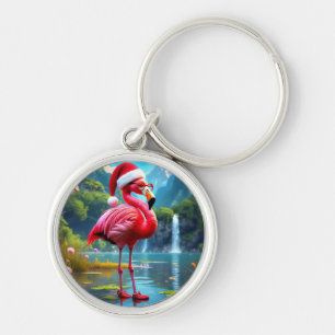 Christmas Flamingo As Santa Claus-47476 Clock Key Ring